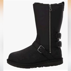 UGG Kaila Black Leather Boots w Buckle Girls Size 4